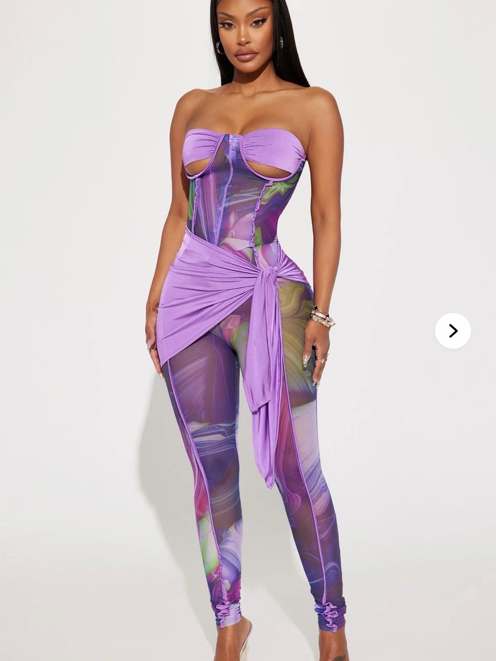 Fashion Nova Purple Marble Sheer Bodysuit with Sarong M